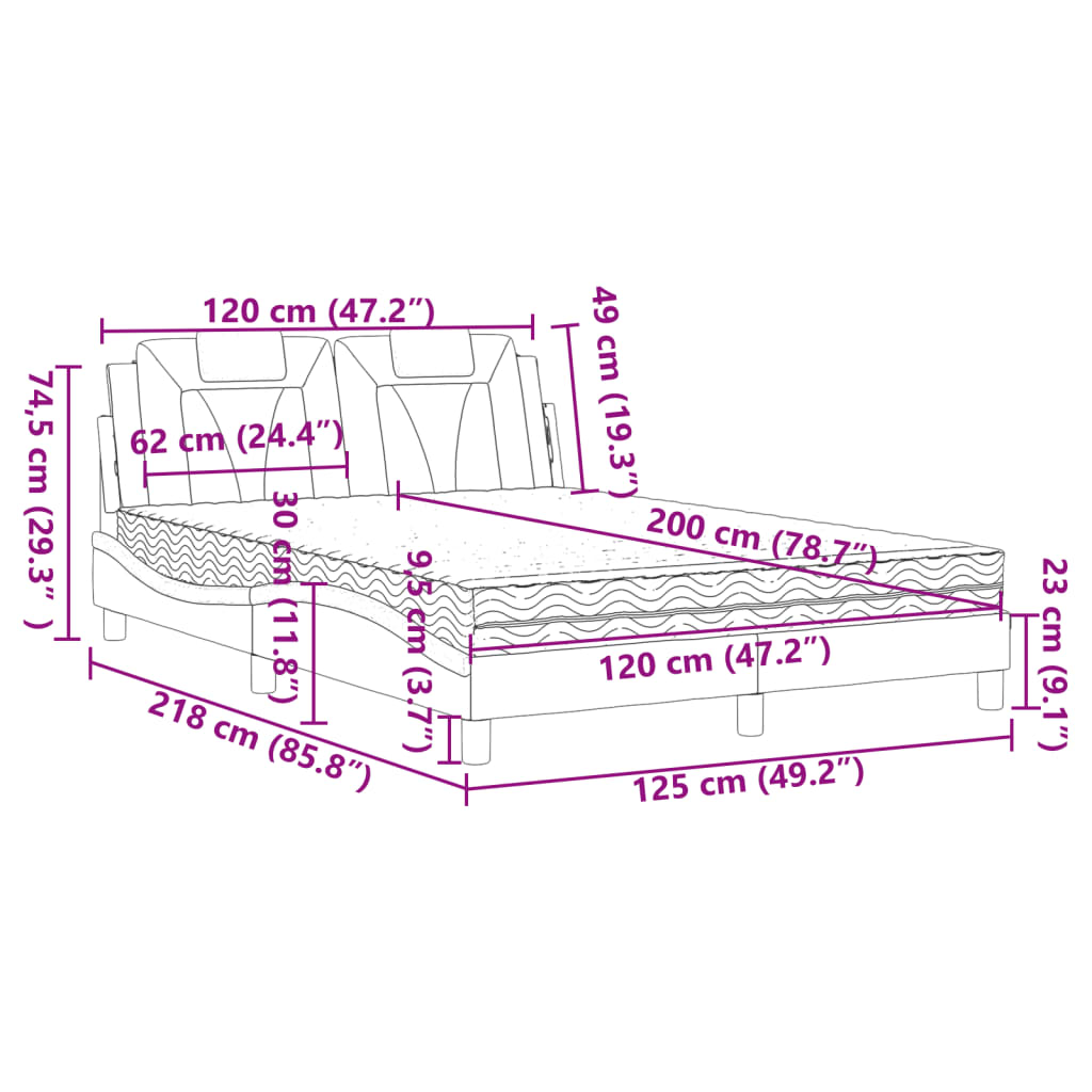 vidaXL Pat cu saltea, gri, 120x200 cm, piele ecologică