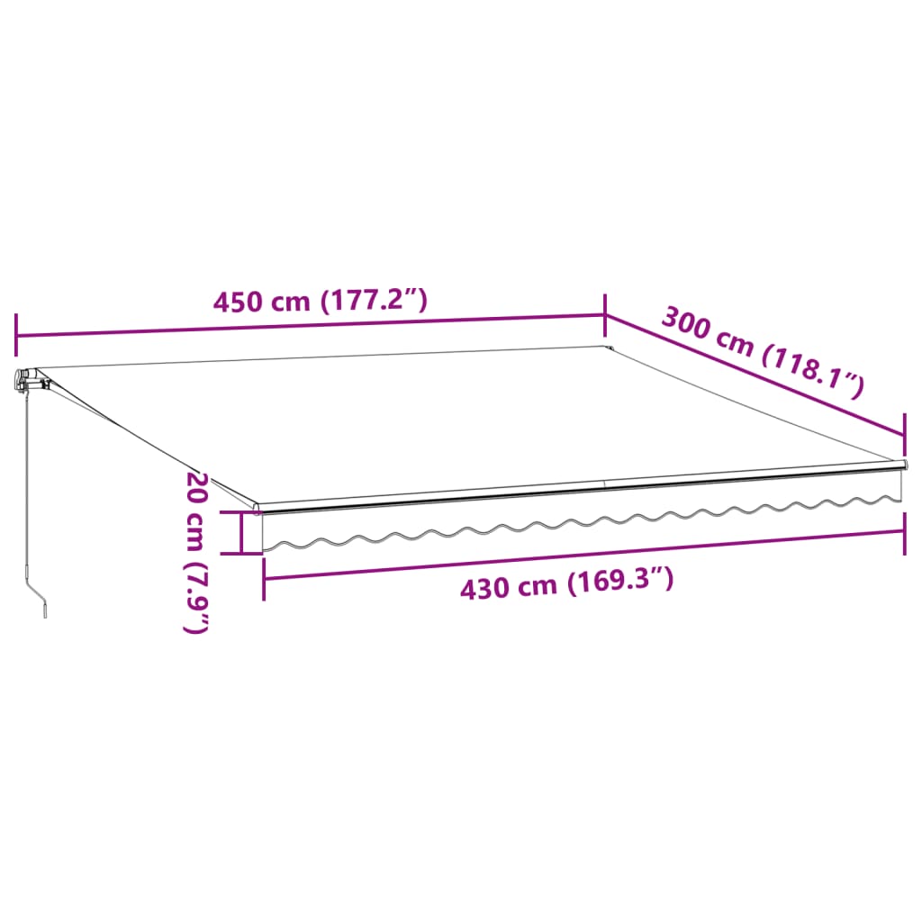 vidaXL Copertină retractabilă manual, antracit/alb, 450x300 cm