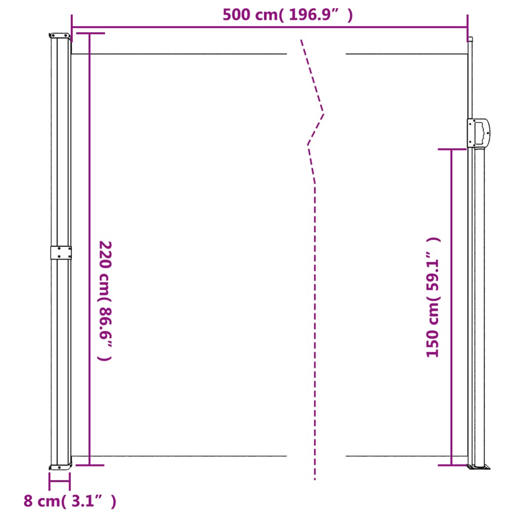 vidaXL Copertina laterală retractabilă, bej, 220x500 cm