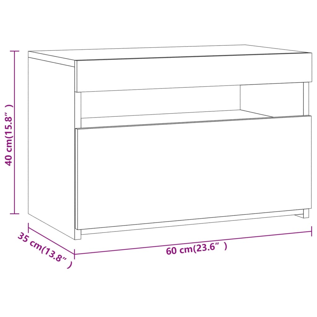 vidaXL Noptiere cu lumini LED, gri sonoma, 60x35x40 cm