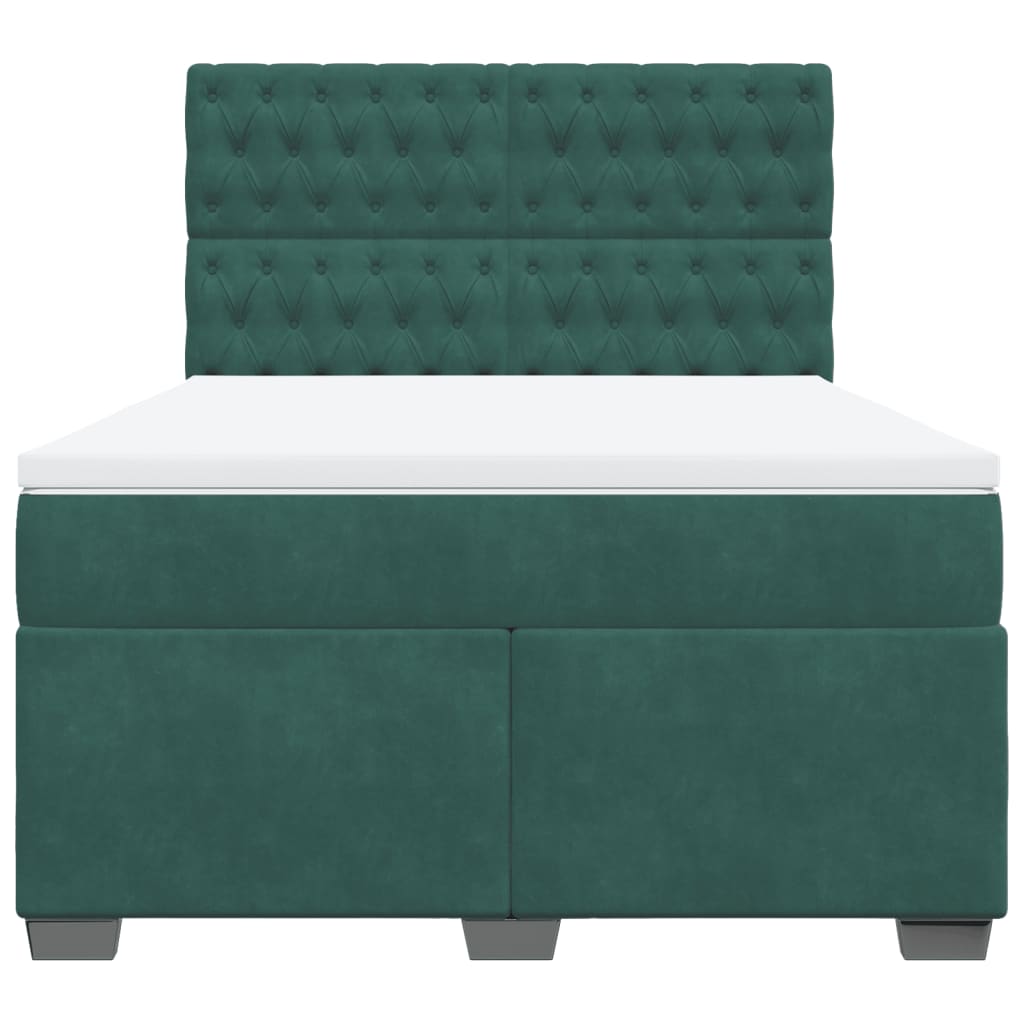 vidaXL Pat box spring cu saltea, verde închis, 140x190 cm, catifea