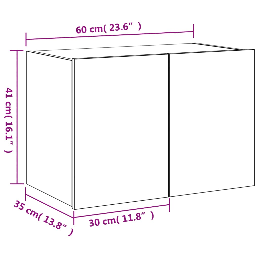 vidaXL Comodă TV de perete cu lumini LED, stejar maro, 60x35x41 cm