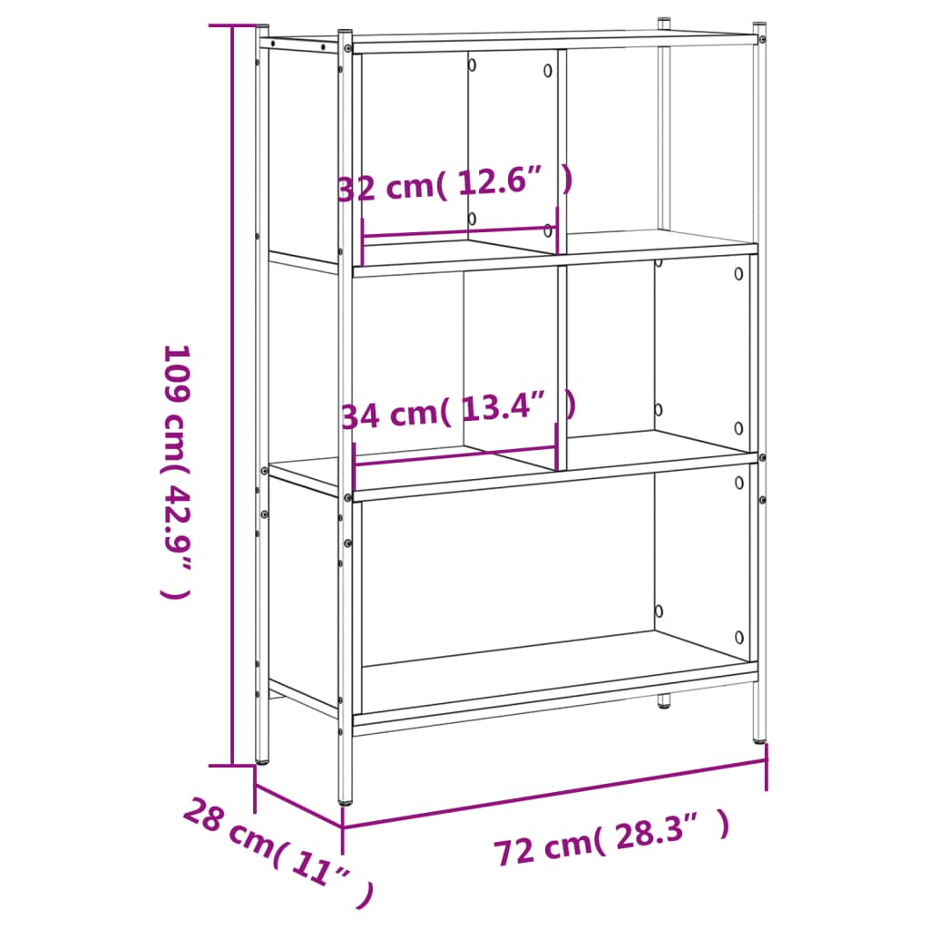 vidaXL Bibliotecă, stejar fumuriu, 72x28x109 cm, lemn prelucrat