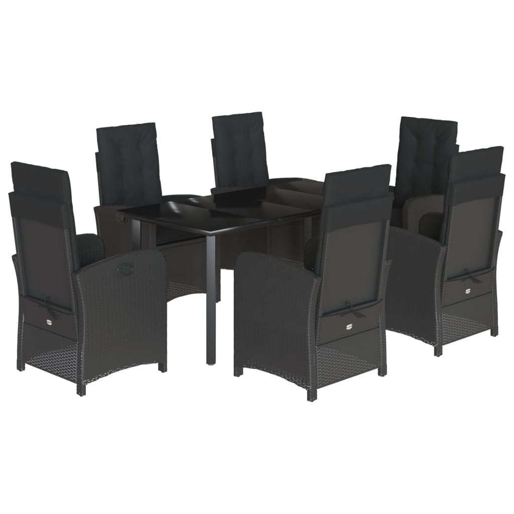 vidaXL Set mobilier de grădină cu perne, 7 piese, negru, poliratan