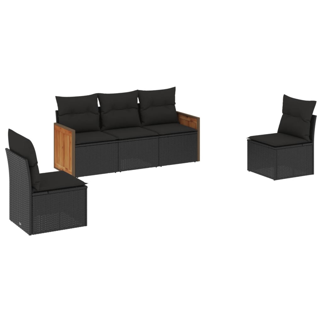 vidaXL Set mobilier de grădină cu perne, 5 piese, negru, poliratan