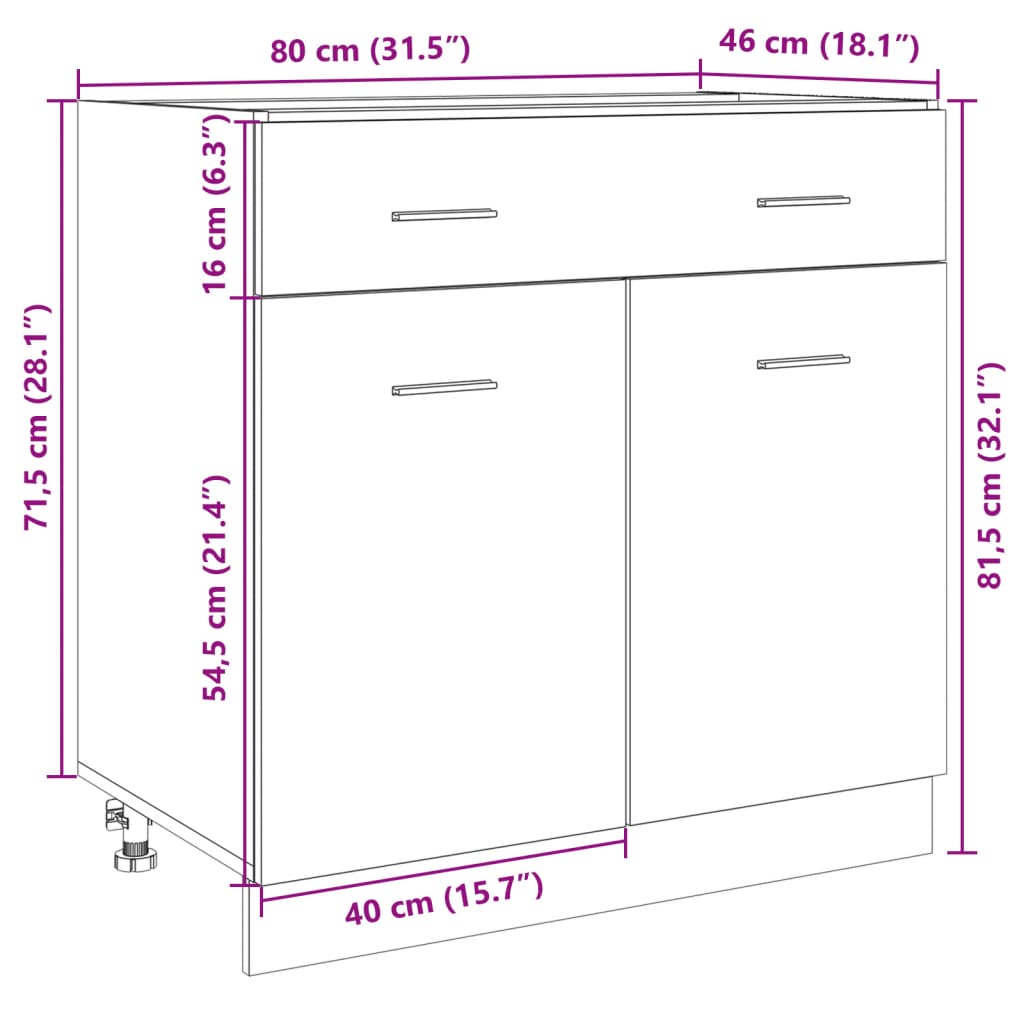 vidaXL Dulap inferior cu sertar, stejar Sonoma, 80 x 46 x 81,5 cm, PAL