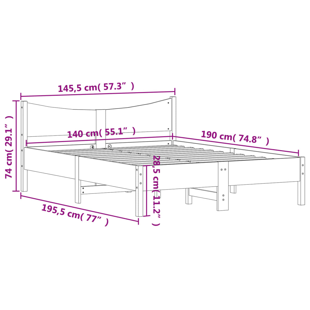 vidaXL Cadru de pat fără saltea, alb, 140x190 cm, lemn masiv de pin