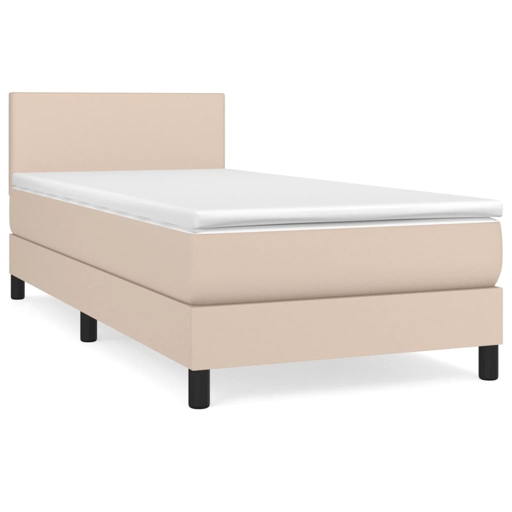 vidaXL Pat box spring cu saltea, cappuccino, 100x200cm piele ecologică