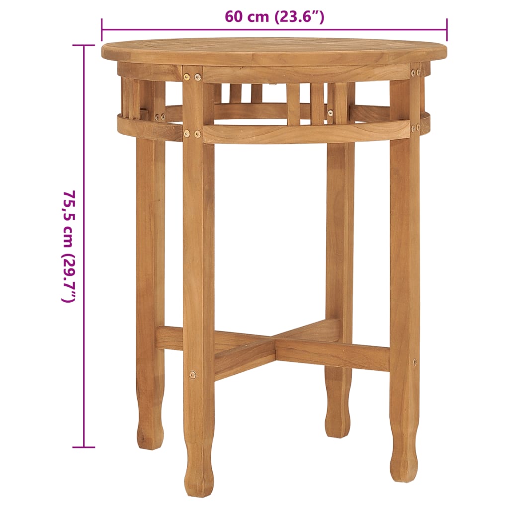 vidaXL Masă de bistro, Ø60x75,5 cm, lemn masiv de tec