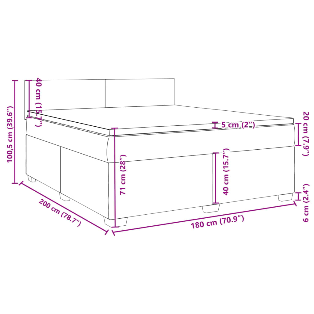 vidaXL Pat box spring cu saltea, gri deschis, 180x200 cm, catifea