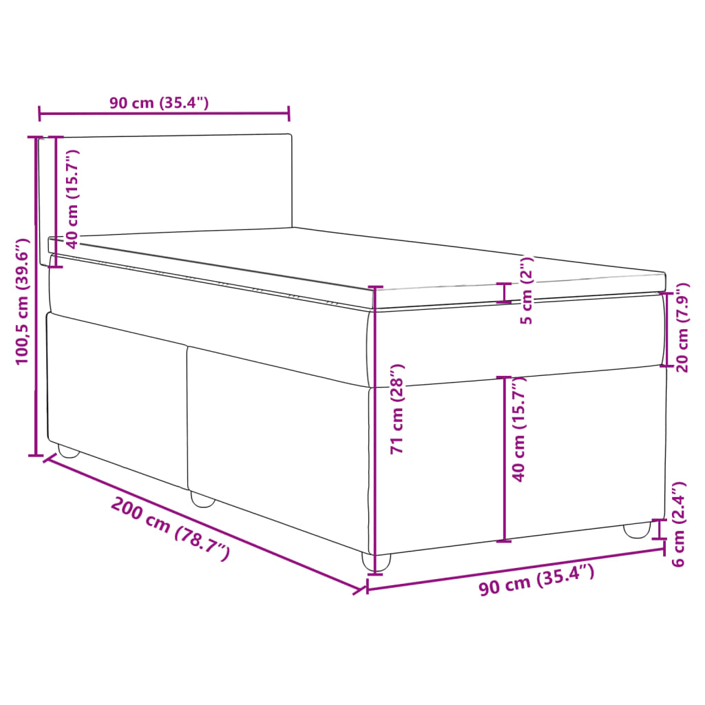 vidaXL Pat box spring cu saltea, gri deschis, 90x200 cm, textil