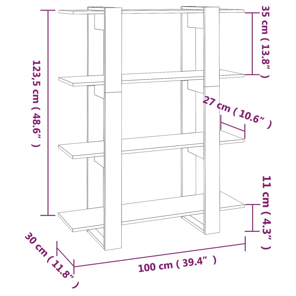 vidaXL Bibliotecă/Separator cameră, gri sonoma, 100x30x123,5 cm