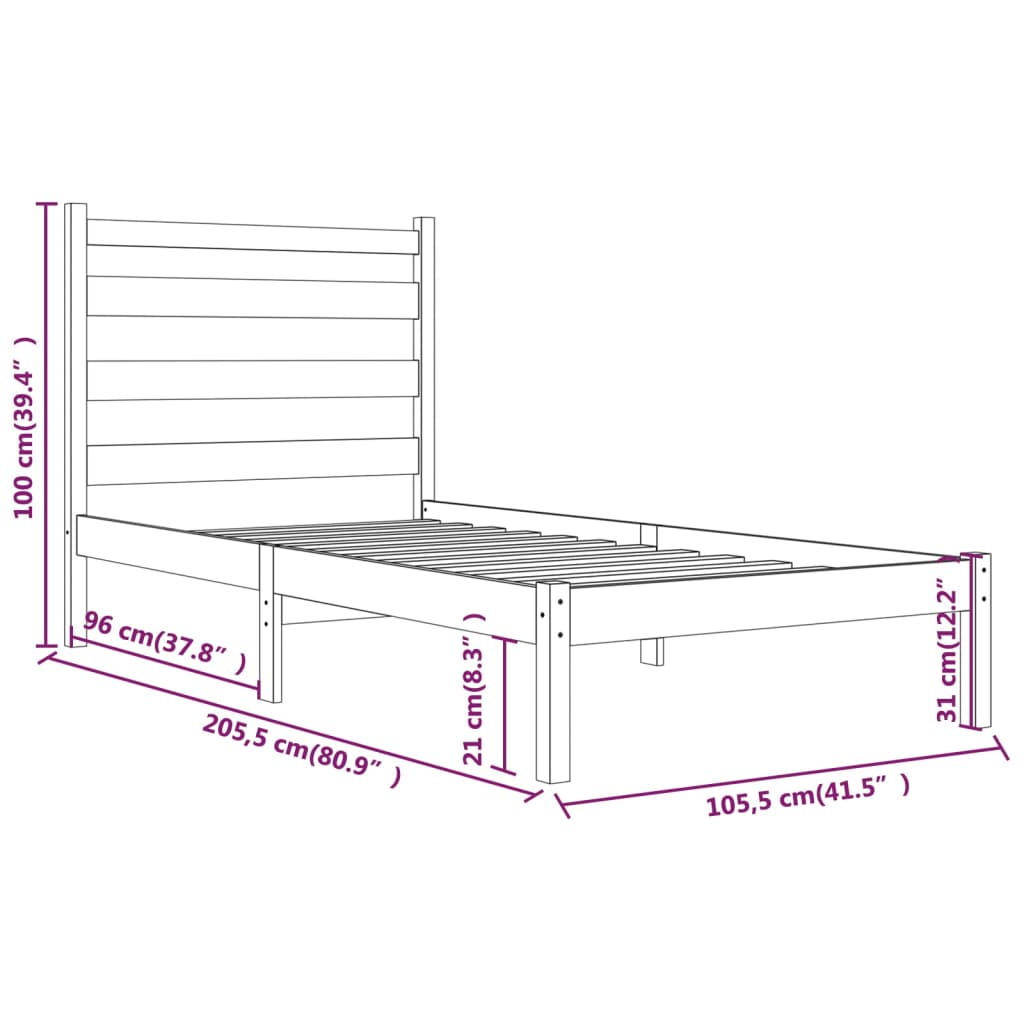 vidaXL Cadru de pat, alb, 100x200 cm, lemn masiv de pin