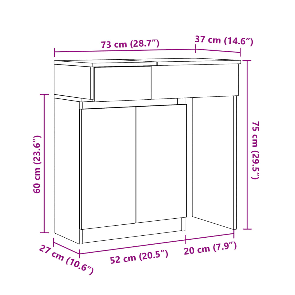 vidaXL Masă de toaletă cu LED, gri beton, 115x37x110,5 cm