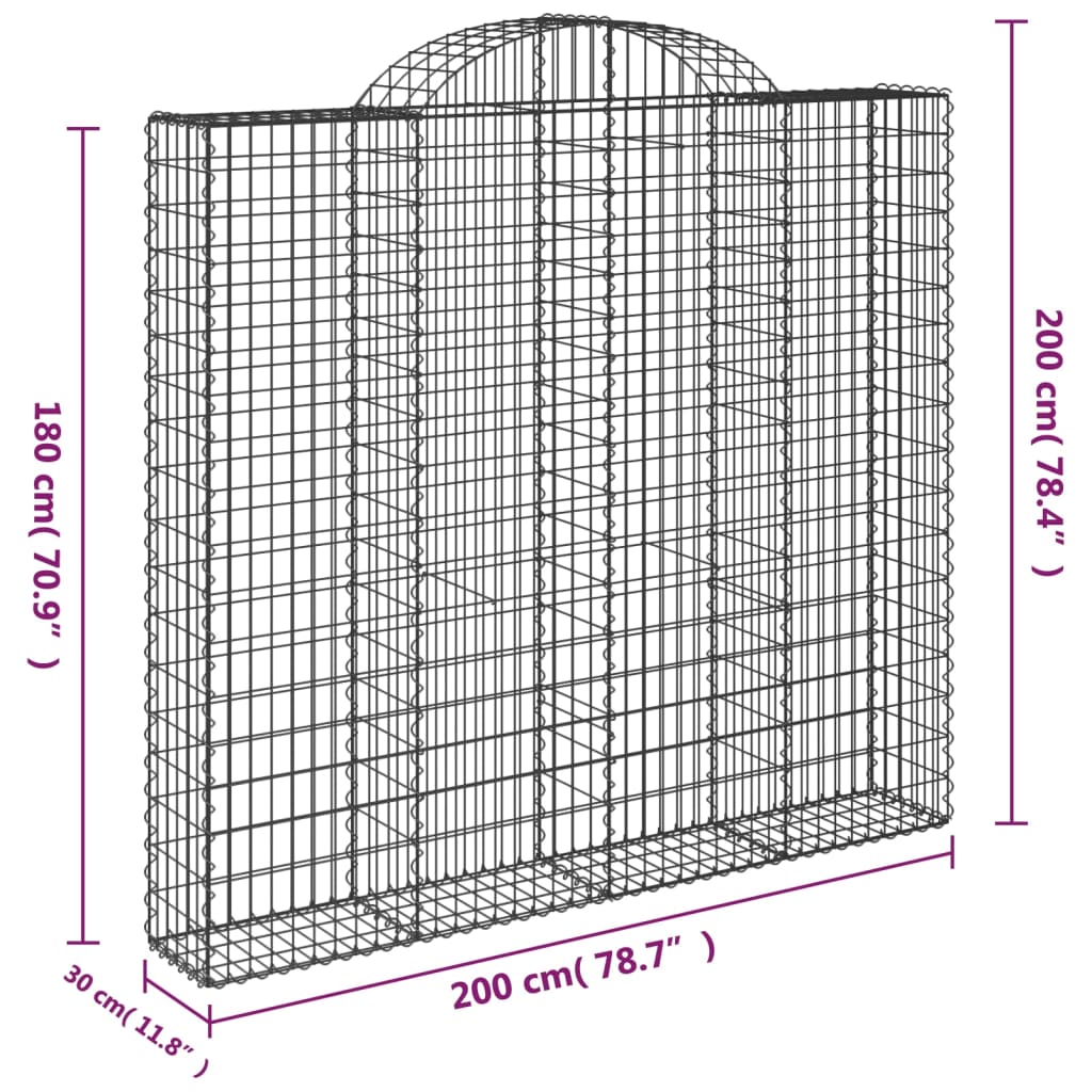 vidaXL Coșuri gabion arcuite 9 buc, 200x30x180/200cm, fier galvanizat