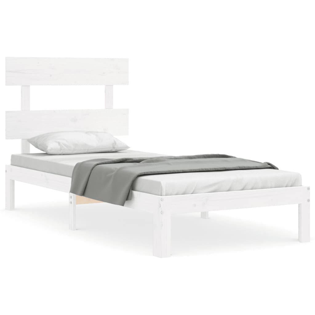 vidaXL Cadru de pat cu tăblie, alb, 100x200 cm, lemn masiv