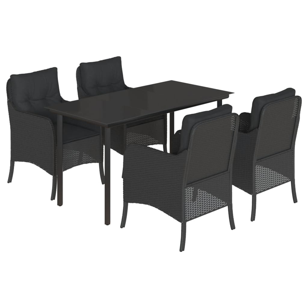 vidaXL Set mobilier de grădină cu perne, 5 piese, negru, poliratan