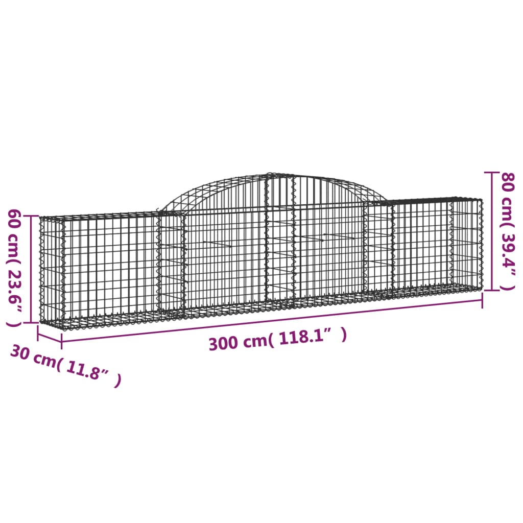 vidaXL Coșuri gabion arcuite, 9 buc., 300x30x60/80 cm, fier galvanizat