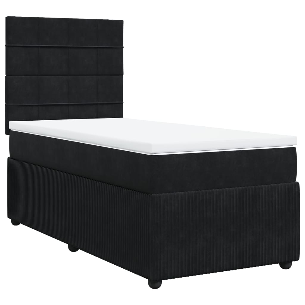 vidaXL Pat box spring cu saltea, negru, 90x190 cm, catifea