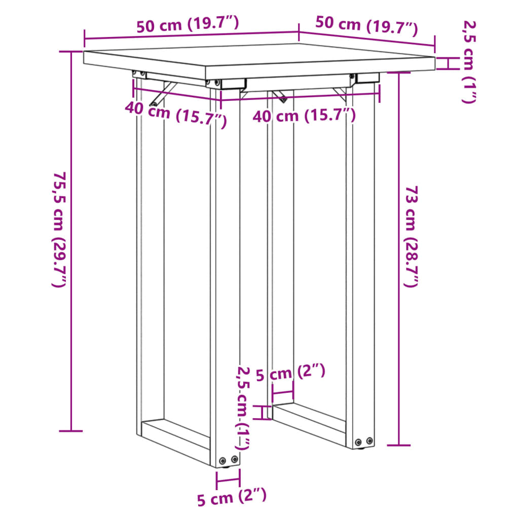 vidaXL Masă bucătărie, cadru O, 50x50x75,5 cm lemn masiv pin și fontă