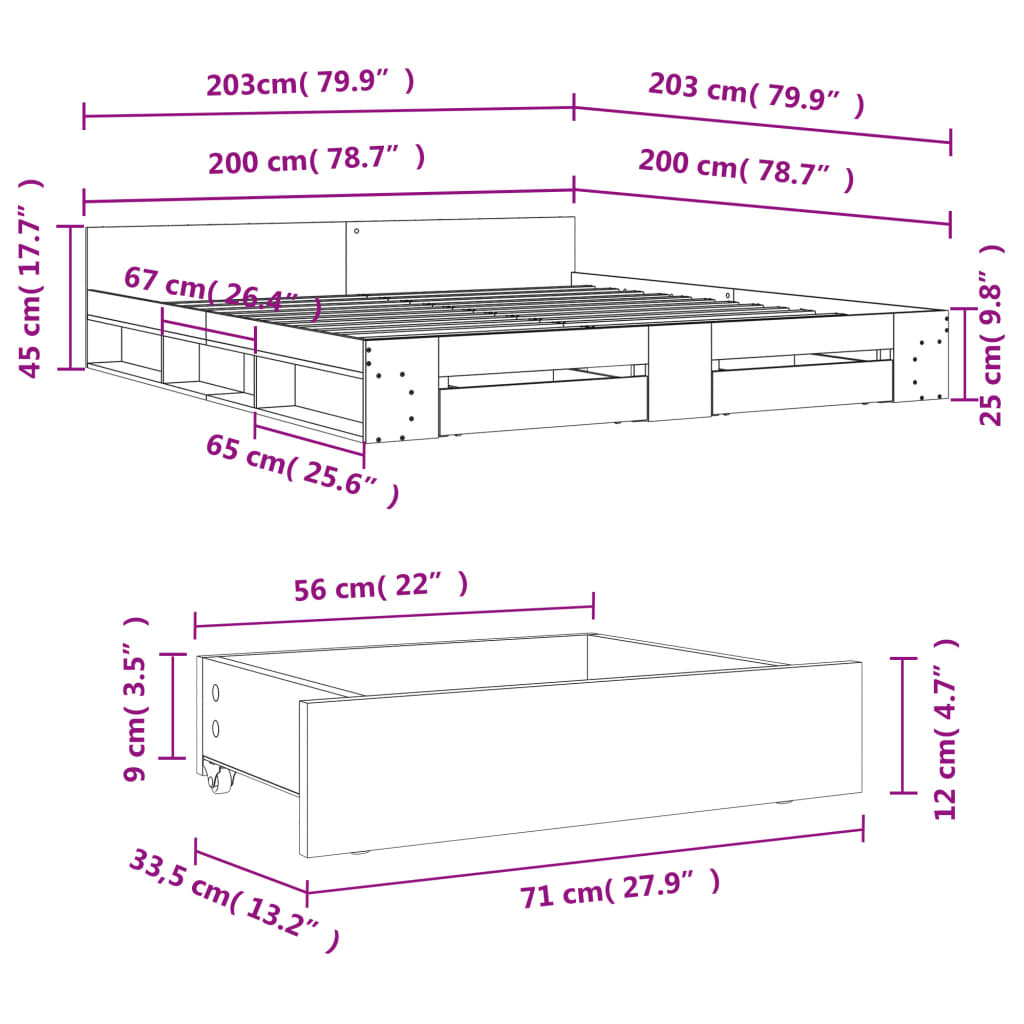 vidaXL Cadru de pat cu sertare alb 200x200 cm lemn prelucrat