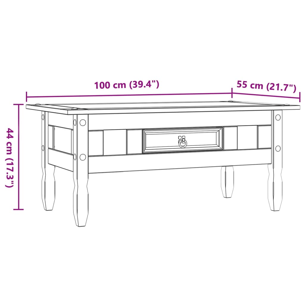 vidaXL Masă de cafea, gri, 100 x 55 x 44 cm, pin mexican, gama Corona