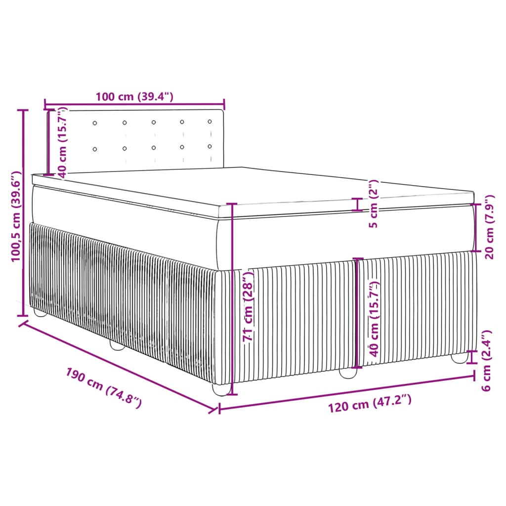 vidaXL Pat box spring cu saltea, gri deschis, 120x190 cm, catifea