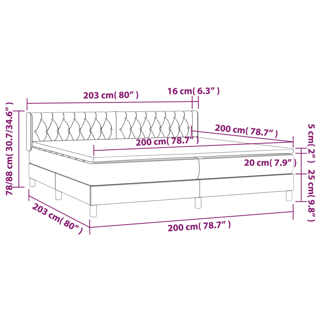 vidaXL Pat box spring cu saltea, gri taupe, 200x200 cm, textil