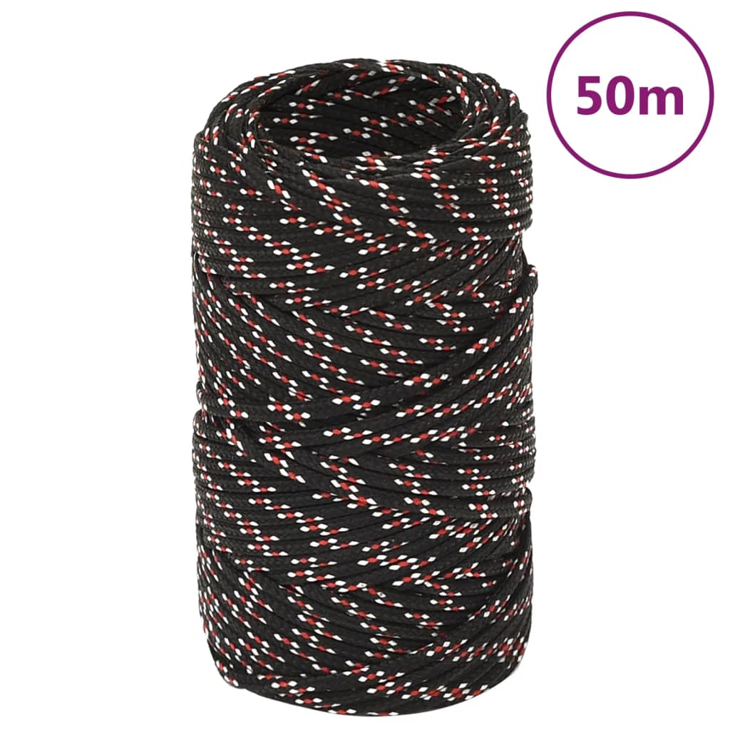 vidaXL Frânghie de barcă, negru, 2 mm, 50 m, polipropilenă