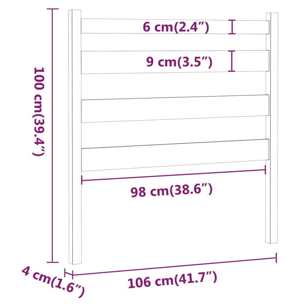 vidaXL Tăblie de pat, gri, 106x4x100 cm, lemn masiv de pin