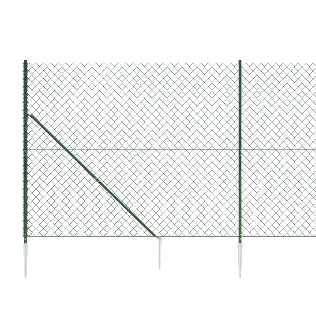 vidaXL Gard plasă de sârmă cu țăruși de fixare, verde, 1,4x25 m
