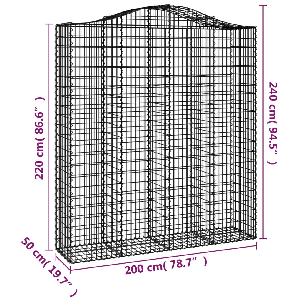 vidaXL Coșuri gabion arcuite, 12 buc 200x50x220/240cm, fier galvanizat