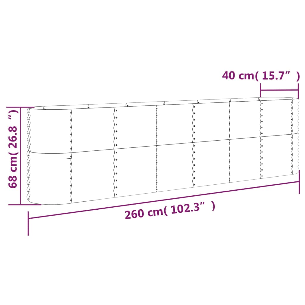 vidaXL Strat înălțat grădină 260x40x68 cm oțel vopsit electrostatic