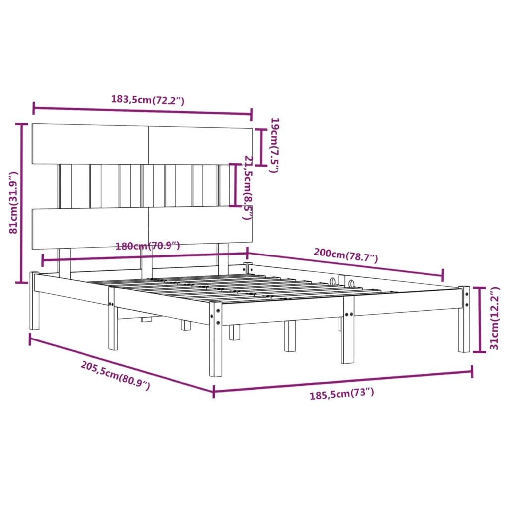 vidaXL Cadru de pat Super King, negru, 180x200 cm, lemn masiv