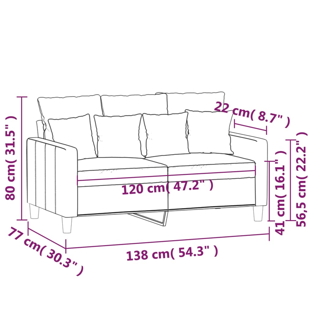 vidaXL Canapea cu 2 locuri, gri deschis, 120 cm, catifea