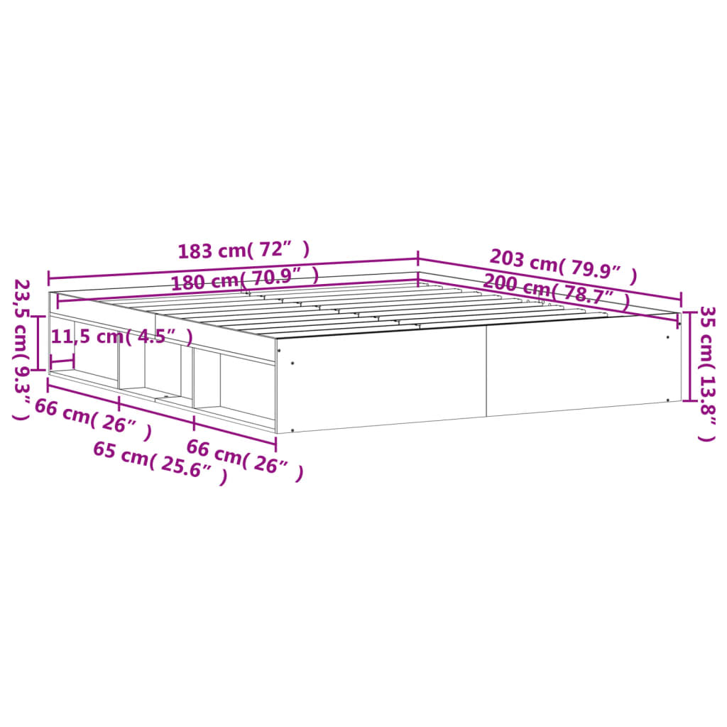 vidaXL Cadru pat, stejar sonoma, 180x200 cm, Super King Size