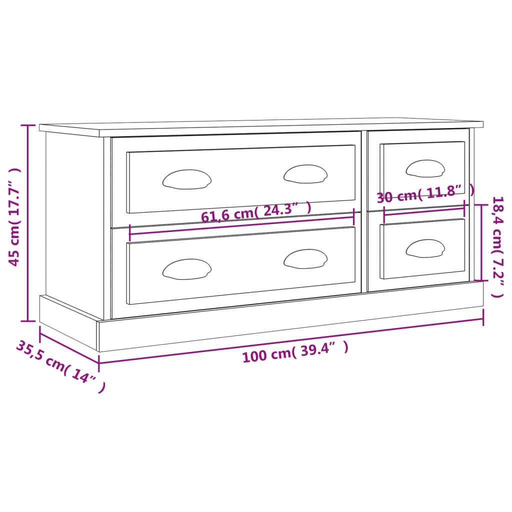 vidaXL Comodă TV, gri beton, 100x35,5x45 cm, lemn prelucrat