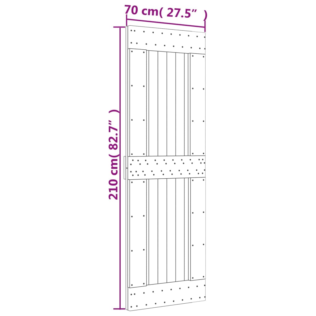 vidaXL Ușă glisantă cu set de feronerie 70x210 cm, lemn masiv de pin