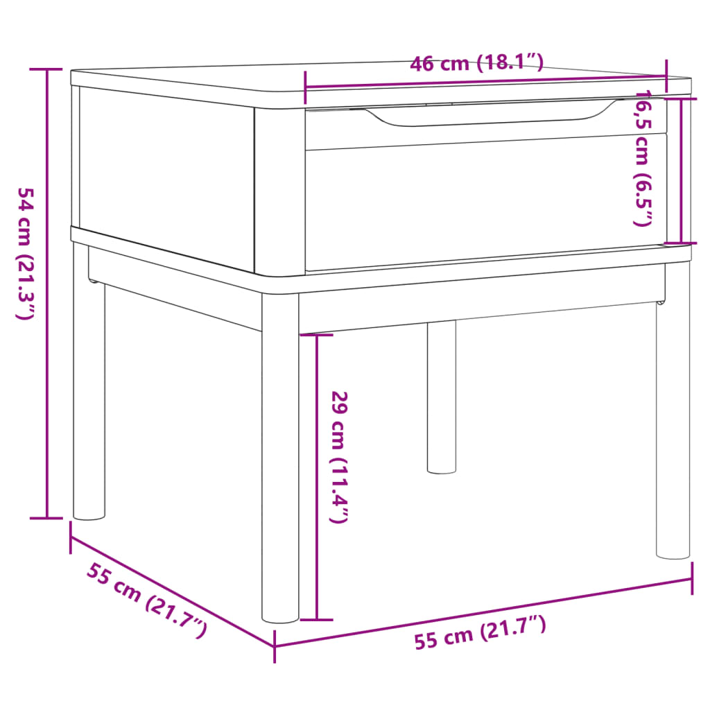 vidaXL Măsuță de veioză FLORO gri 55x55x54 cm lemn masiv pin