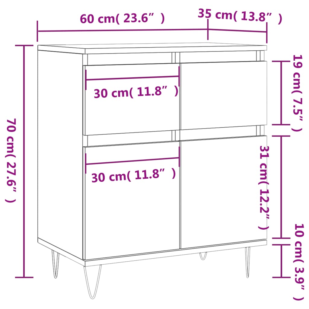 vidaXL Servantă, gri beton, 60x35x70 cm, lemn prelucrat