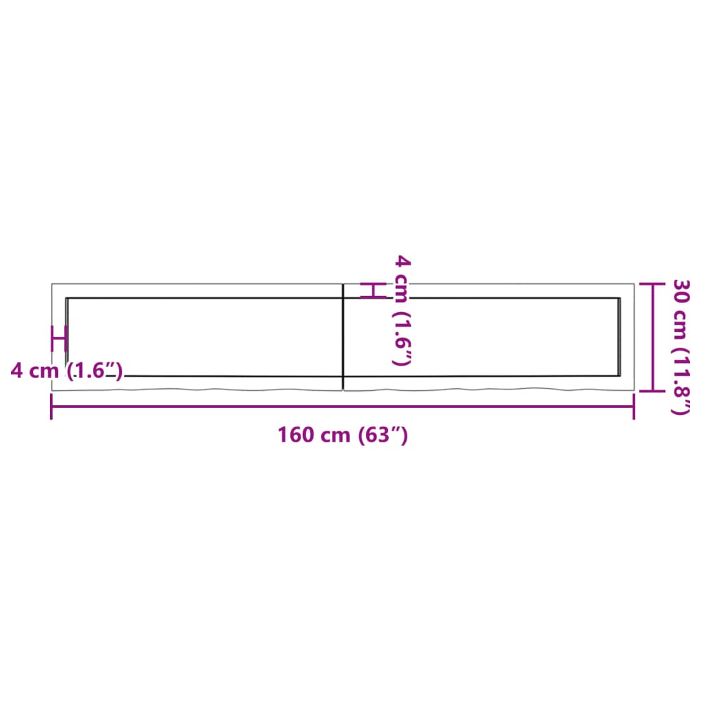 vidaXL Blat de baie, 160x30x(2-6) cm, lemn masiv netratat