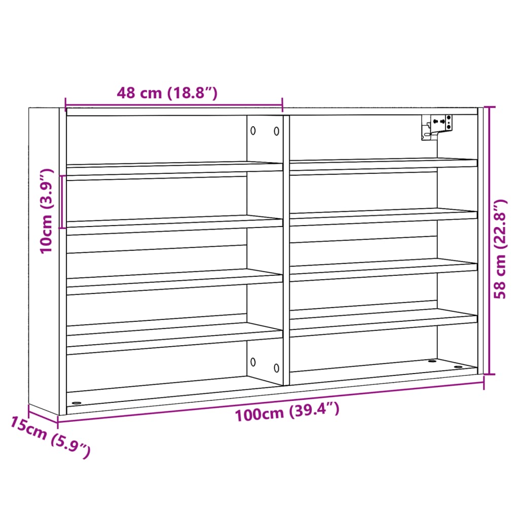 vidaXL Dulap cu vitrină, stejar maro, 100x15x58 cm, lemn prelucrat