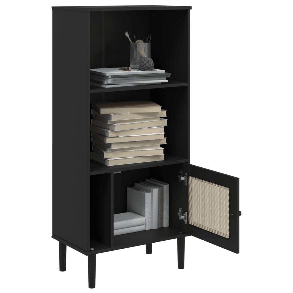 vidaXL Bibliotecă SENJA aspect ratan negru 60x35x130 cm lemn masiv pin