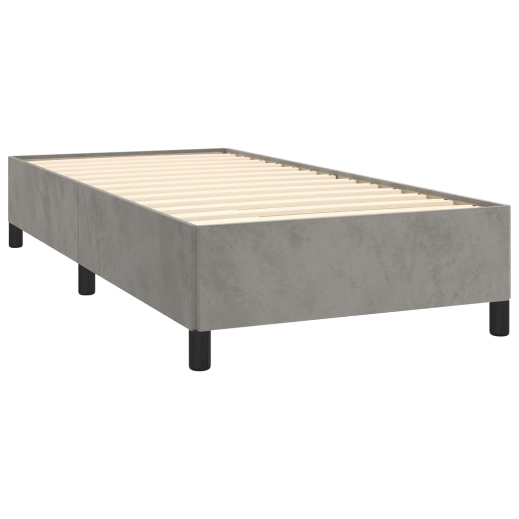 vidaXL Pat box spring cu saltea, gri deschis, 90x200 cm, catifea