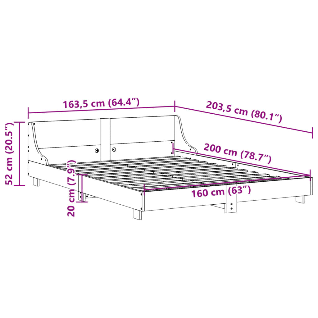 vidaXL Cadru pat fără saltea, maro ceruit, 160x200 cm, lemn masiv pin