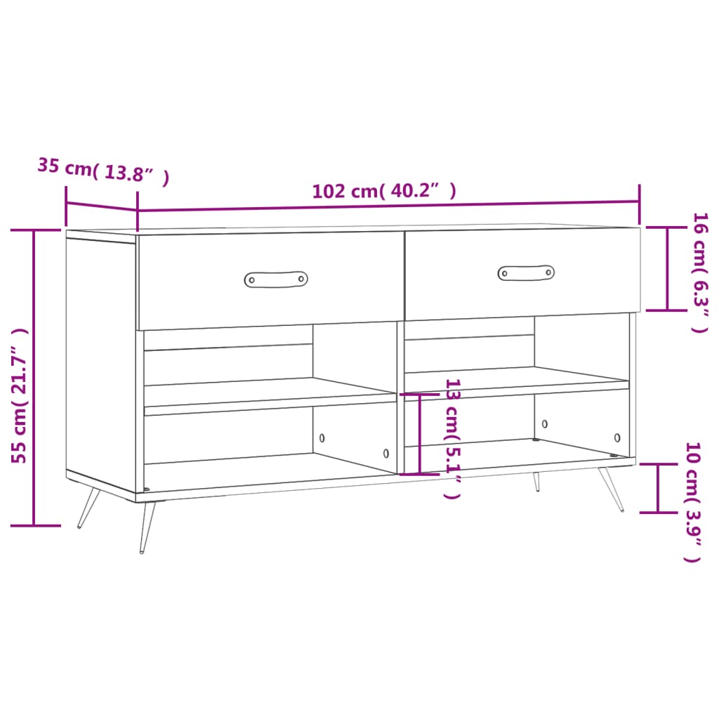 vidaXL Bancheta pantofar, stejar sonoma, 102x35x55 cm, lemn prelucrat