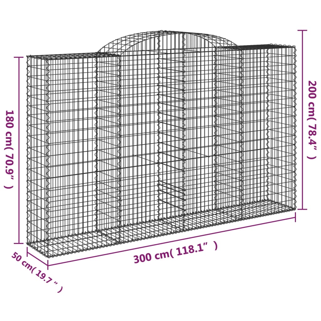 vidaXL Coșuri gabion arcuite 12 buc, 300x50x180/200 cm fier galvanizat