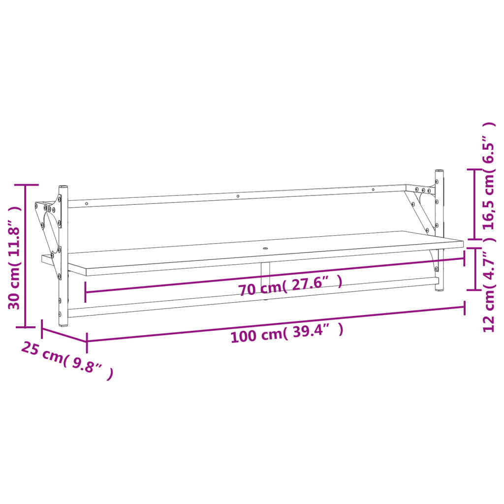 vidaXL Rafturi de perete cu bare, 2 buc., stejar maro, 100x25x30 cm