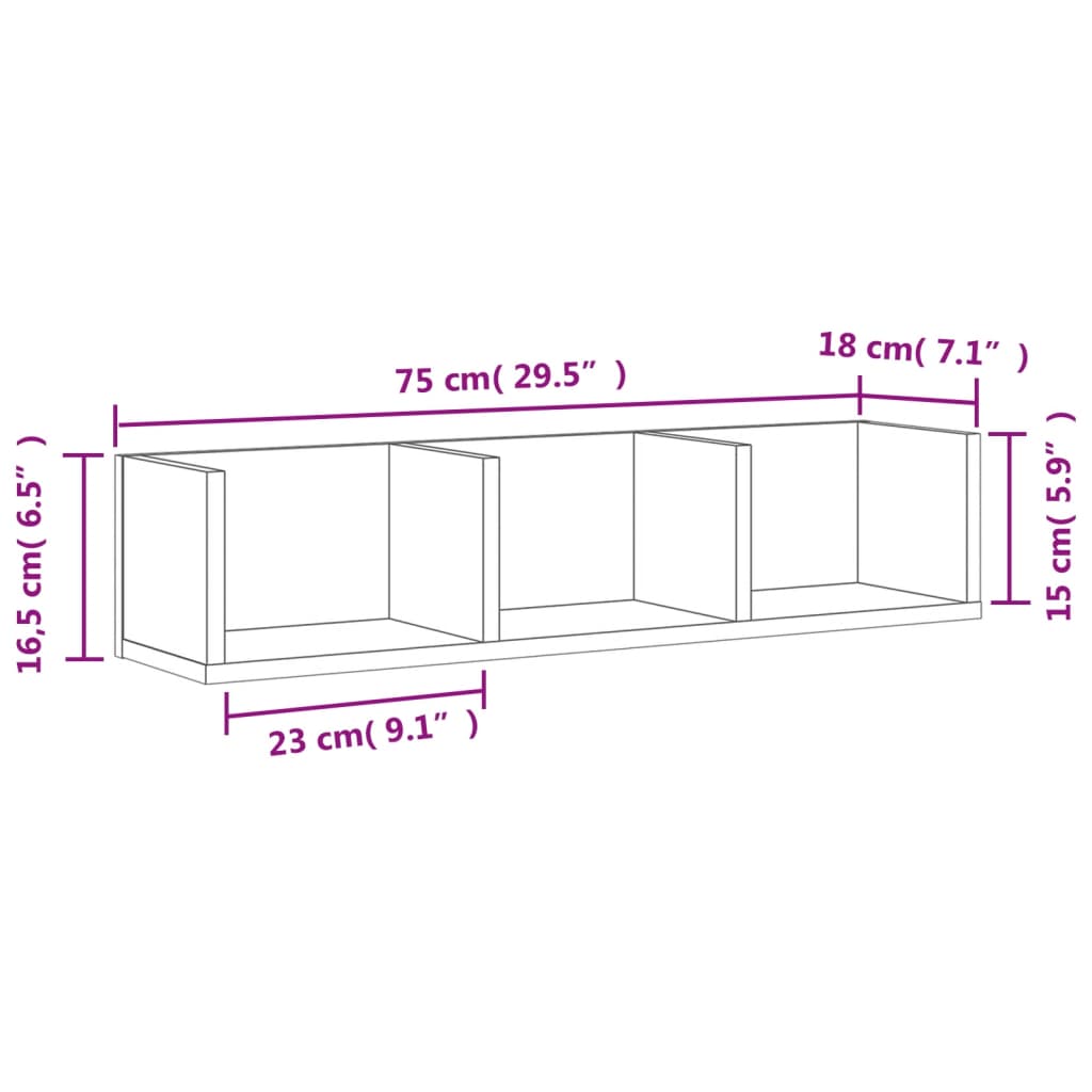 vidaXL Dulap de perete, gri beton, 75x18x16,5 cm, lemn compozit