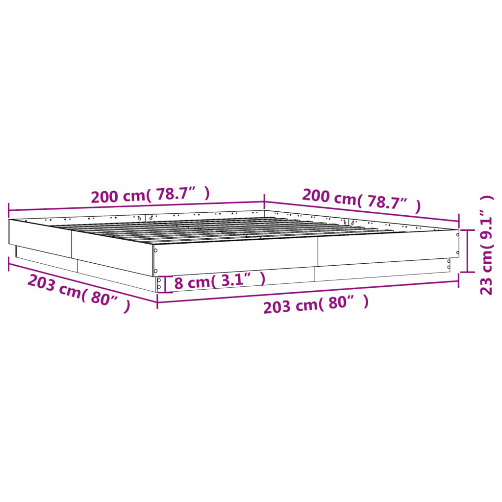 vidaXL Cadru de pat, alb, 200x200 cm, lemn prelucrat